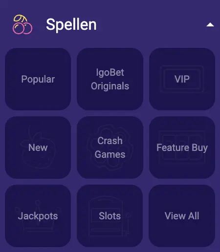 Spelcategorieën bij IgoBet Casino