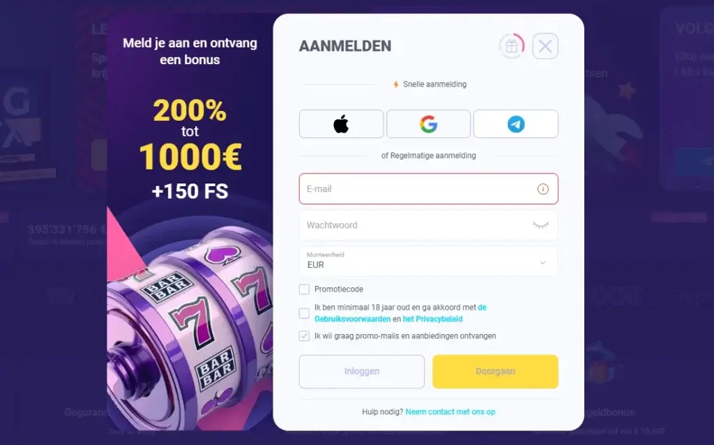 Registratievoorbeeld bij IgoBet Casino