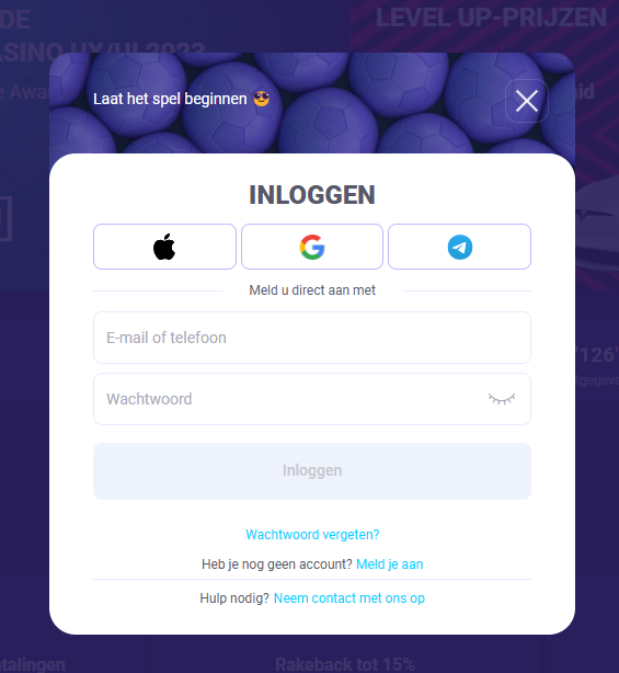 IgoBet inlogformulier Voorbeeld