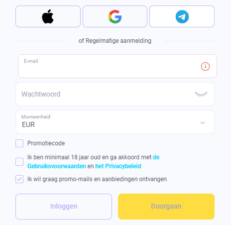 IgoBet-registratie met e-mailadres en wachtwoord