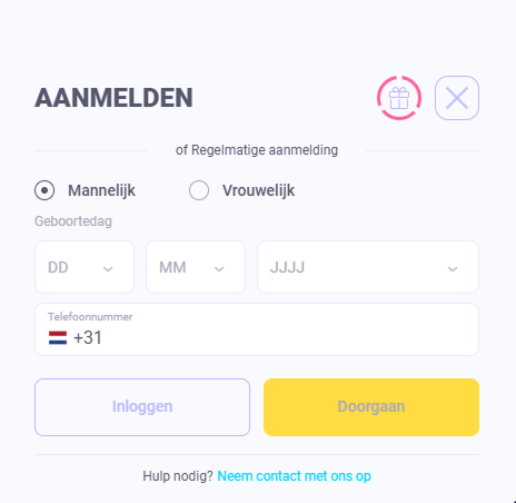 Registratieformulier met telefoon